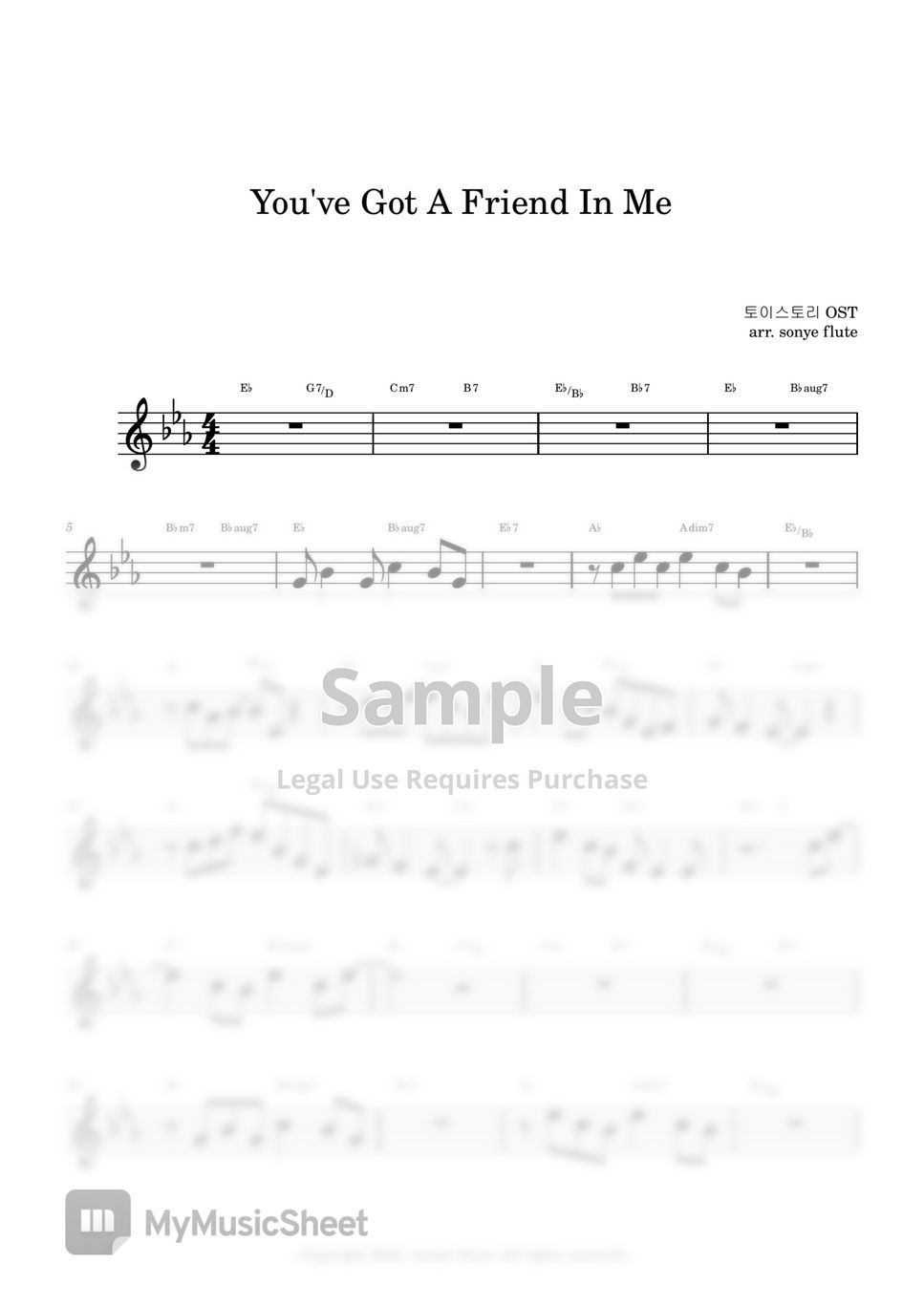 Toy Story OST - You've Got A Friend In Me (Flute Sheet Music) by sonye flute