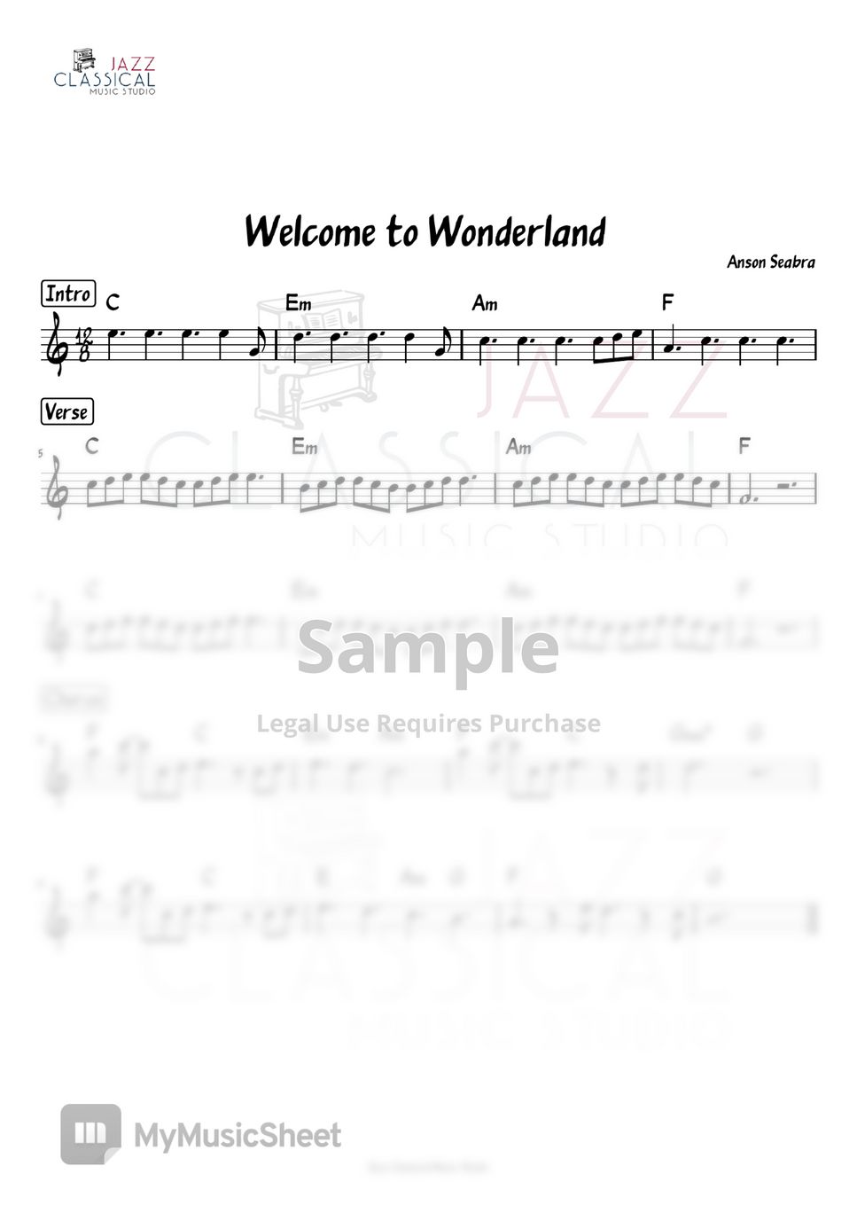 Anson Seabra - Welcome To Wonderland Sheets By Jazz Classical Music Studio