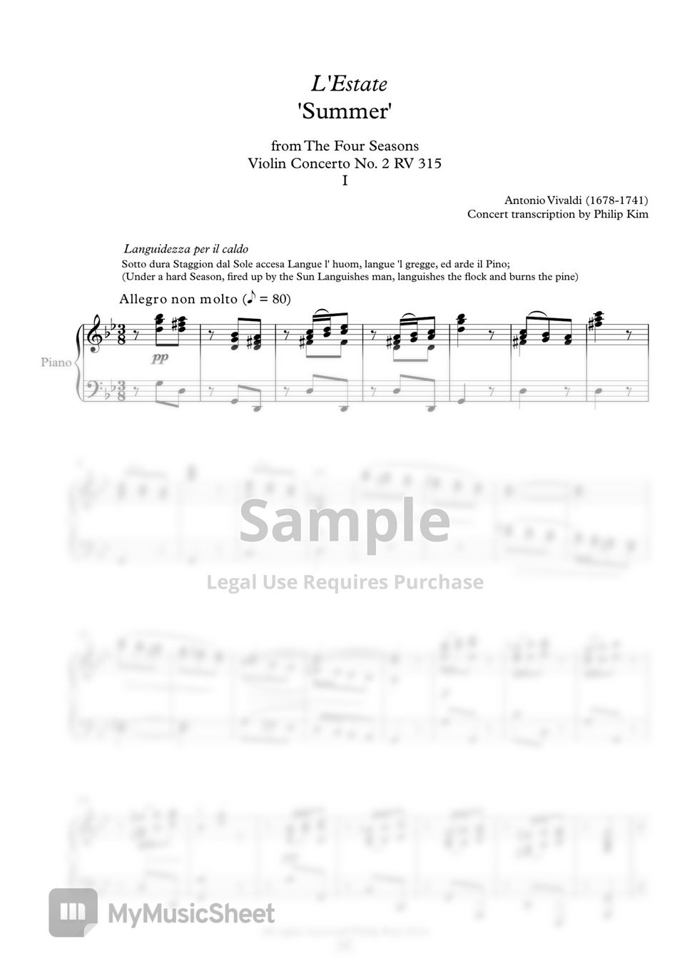 Antonio Vivaldi - Vivaldi&rsquo;s The Four Seasons L&rsquo;Estate &lsquo;Summer&rsquo; 1st