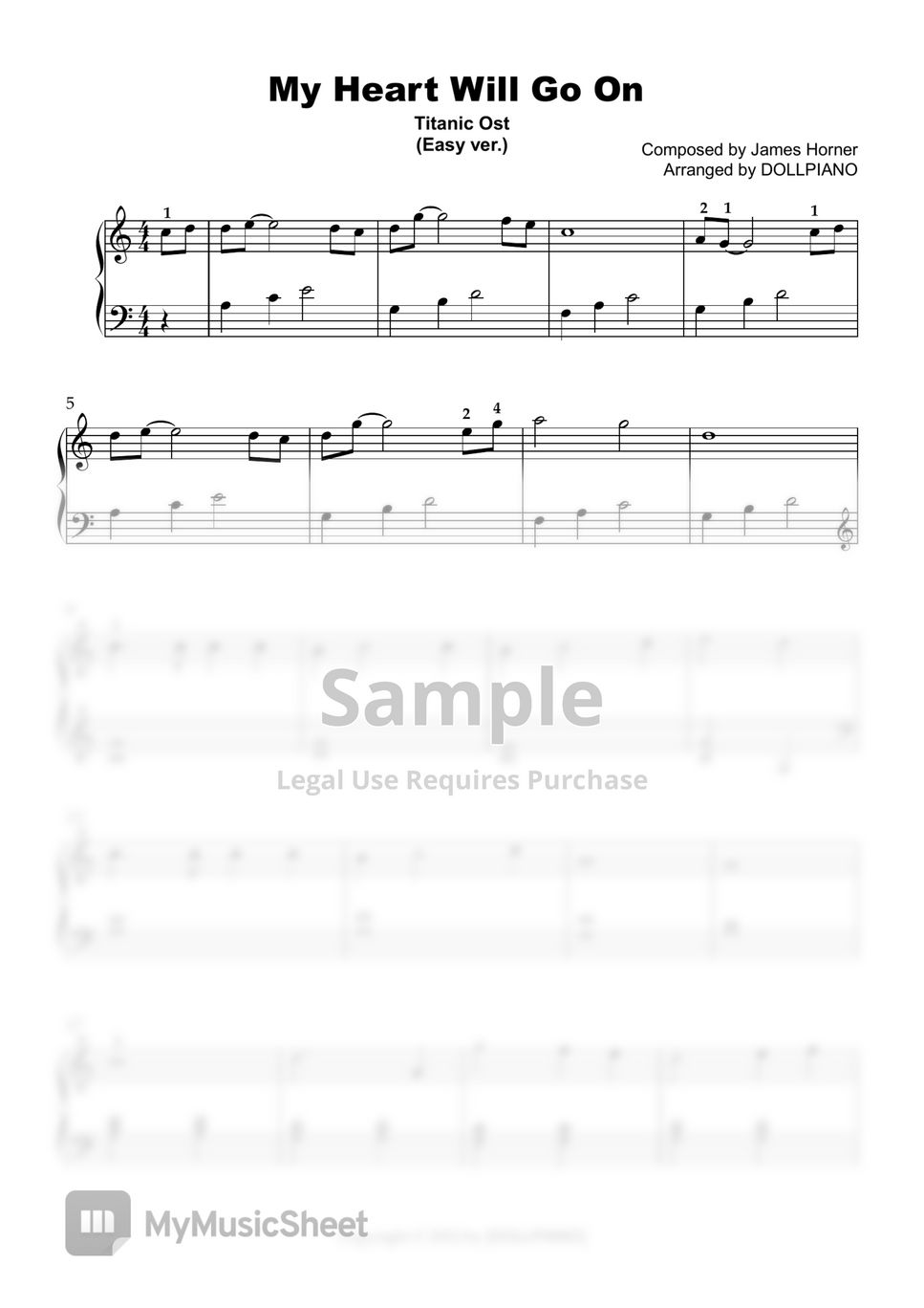 Titanic OST - My Heart Will Go On (Very Easy ver. C Key) by DOLLPIANO