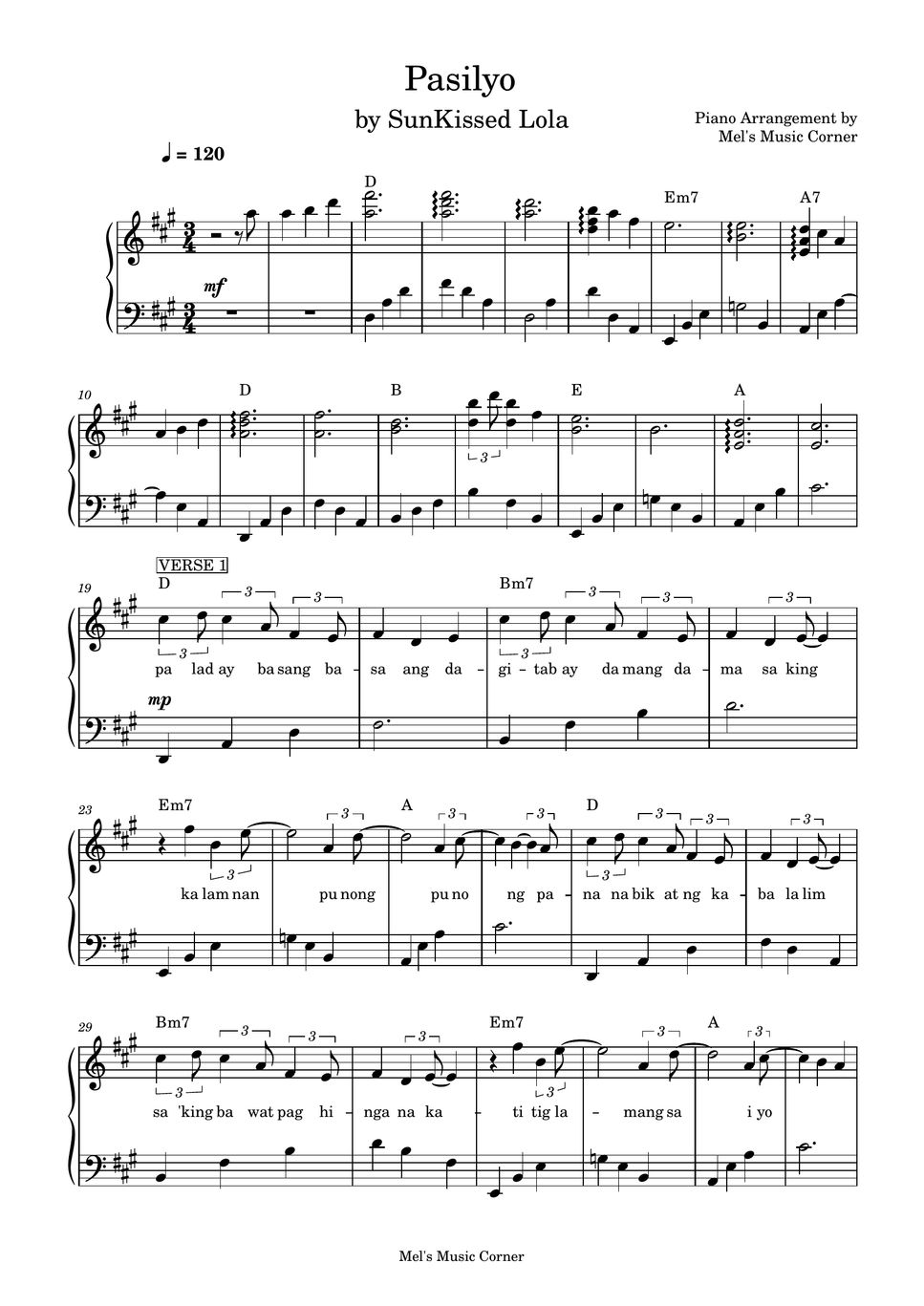 Sunkissed Lola Pasilyo Piano Sheet Music 樂譜 By Mels Music Corner 