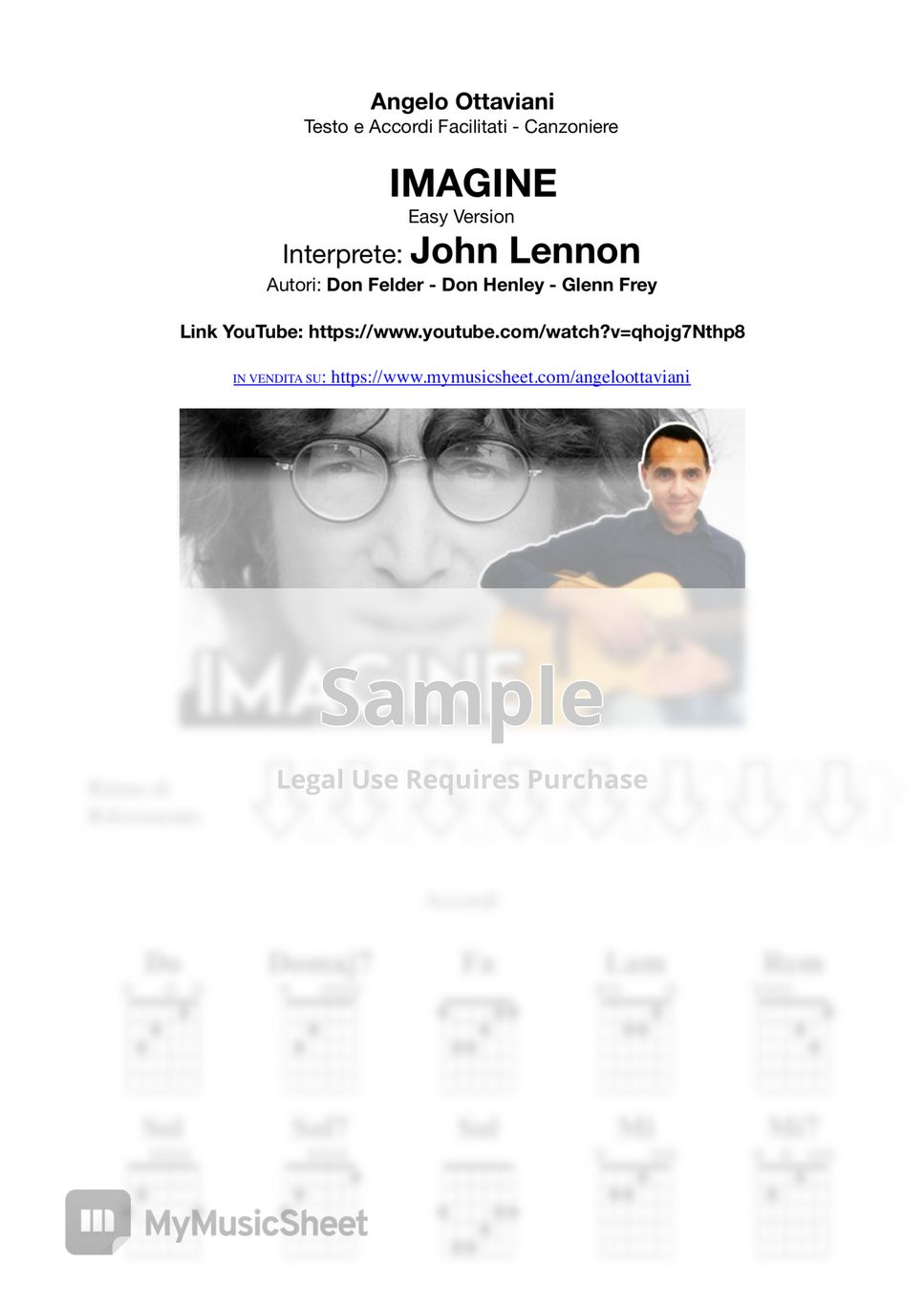 Imagine (John Lennon) - Partition /Tablature GUITARE, version simplifiée