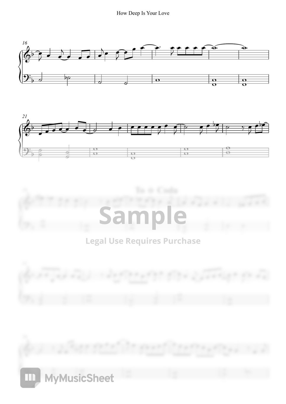 Bee Gee How Deep Is Your Love Easy Version Sheets By C Piano