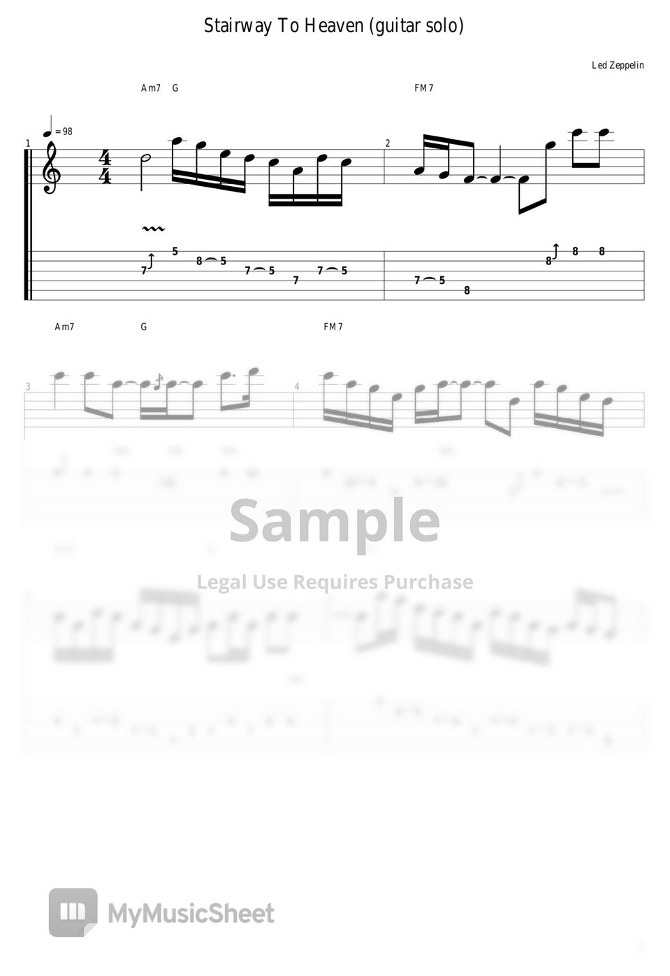 Led Zeppelin Stairway To Heaven (guitar solo) Tab + 1staff by guitar cover with tab