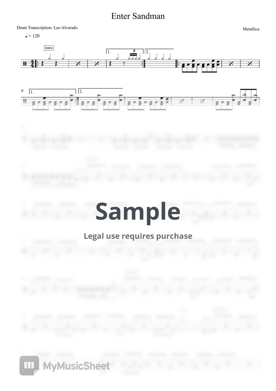 Metallica - Enter Sandman by Drum Transcription: Leo Alvarado