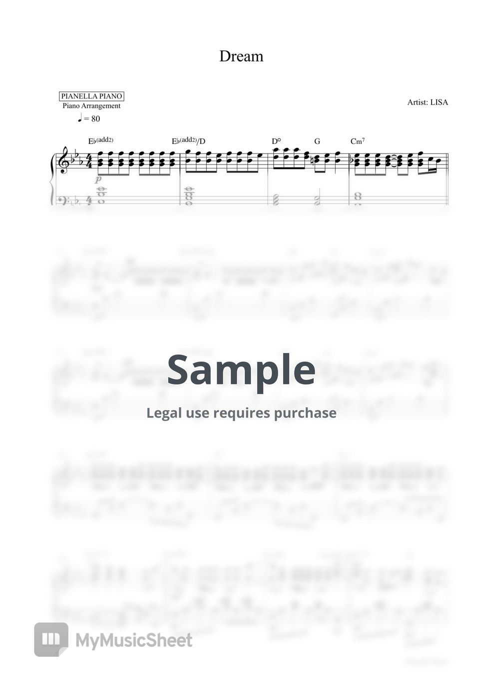 LISA - Dream (Piano Sheet) by Pianella Piano