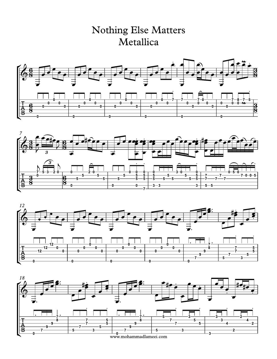 Metallica Nothing Else Matters Tab 1staff By Mohammad Lameei 1581