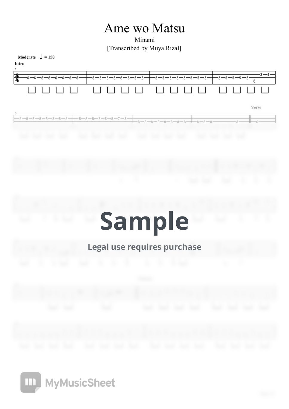 Minami Ame wo Matsu (Bass TAB) Sheets by Muya
