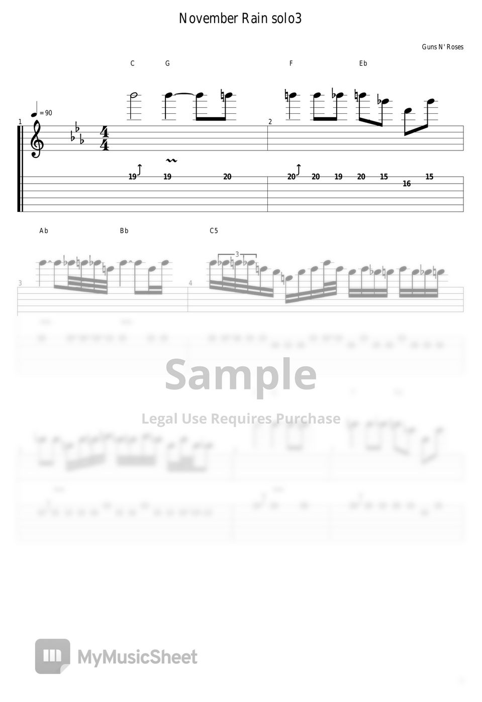 Guns N' Roses - November Rain (Guitar Solo) Tab + 1staff by guitar