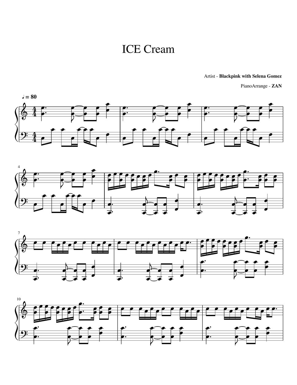 Blackpink Ice Cream (with Selena Gomez) Two Keys Piano Sheet by ZAN