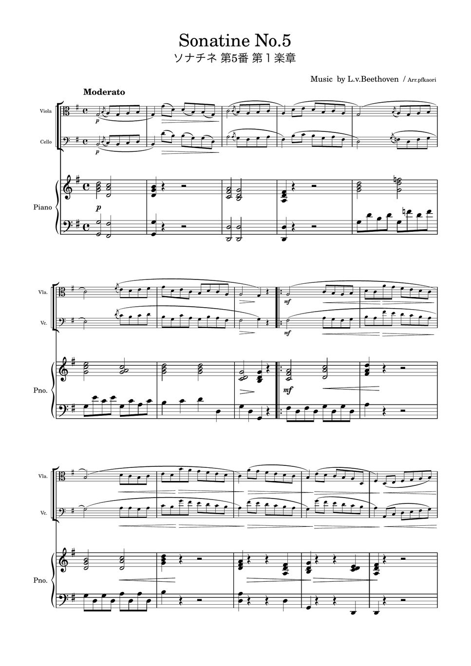 Beethoven - Sonatine No. 5 (Piano Trio / Viola & Cello) Sheets by pfkaori