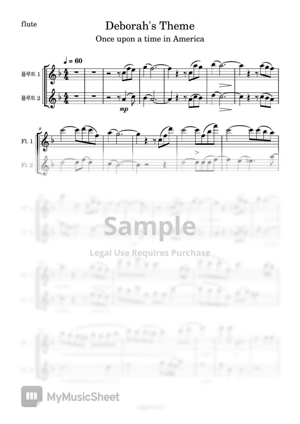Ennio Morricone - Debora's Theme (Two flutes/반주MR/피아노악보) by simpleflutemusic