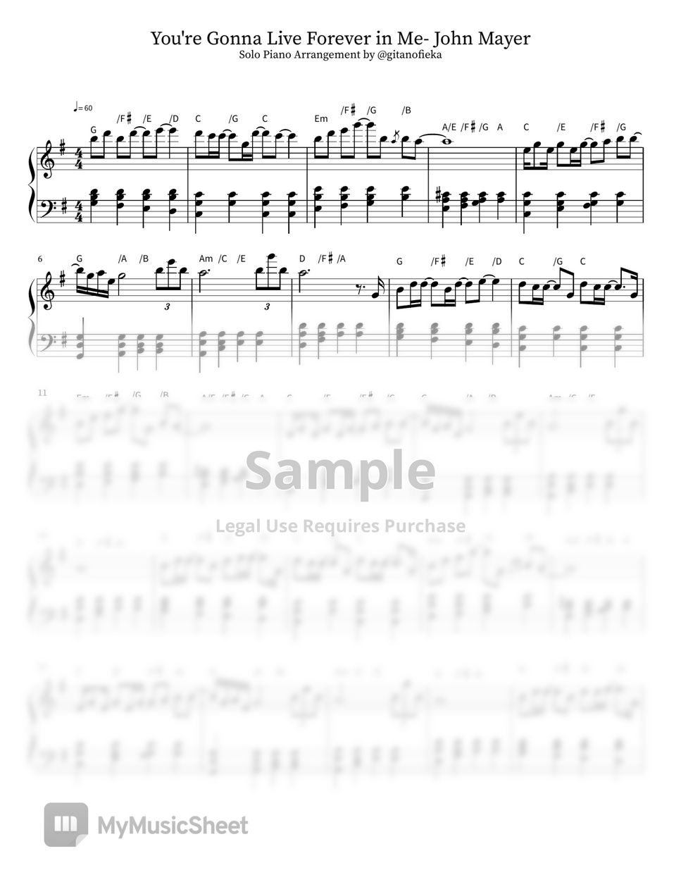 John Mayer You're Gonna Live Forever in Me Sheets by Gita Nofieka