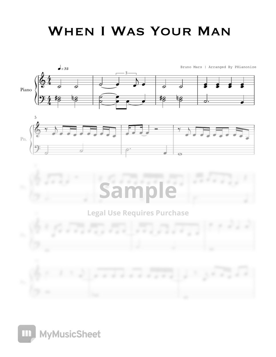Bruno Mars When I Was Your Man (Easy Version) 악보 by PHianonize