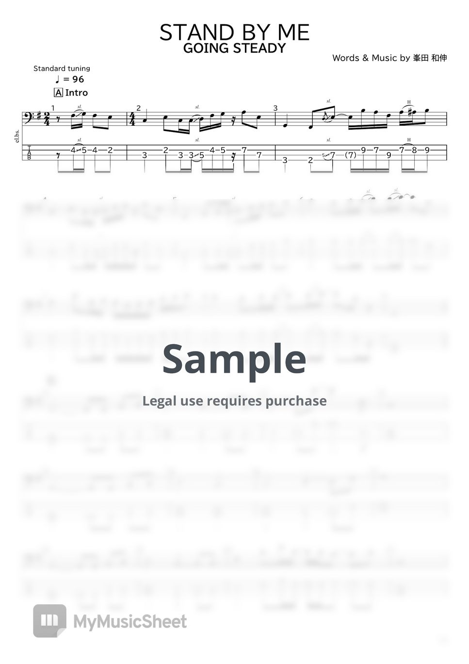 GOING STEADY STAND BY ME 악보 by たぶべー＠財布に優しいベース楽譜屋さん（BASS・TAB譜）
