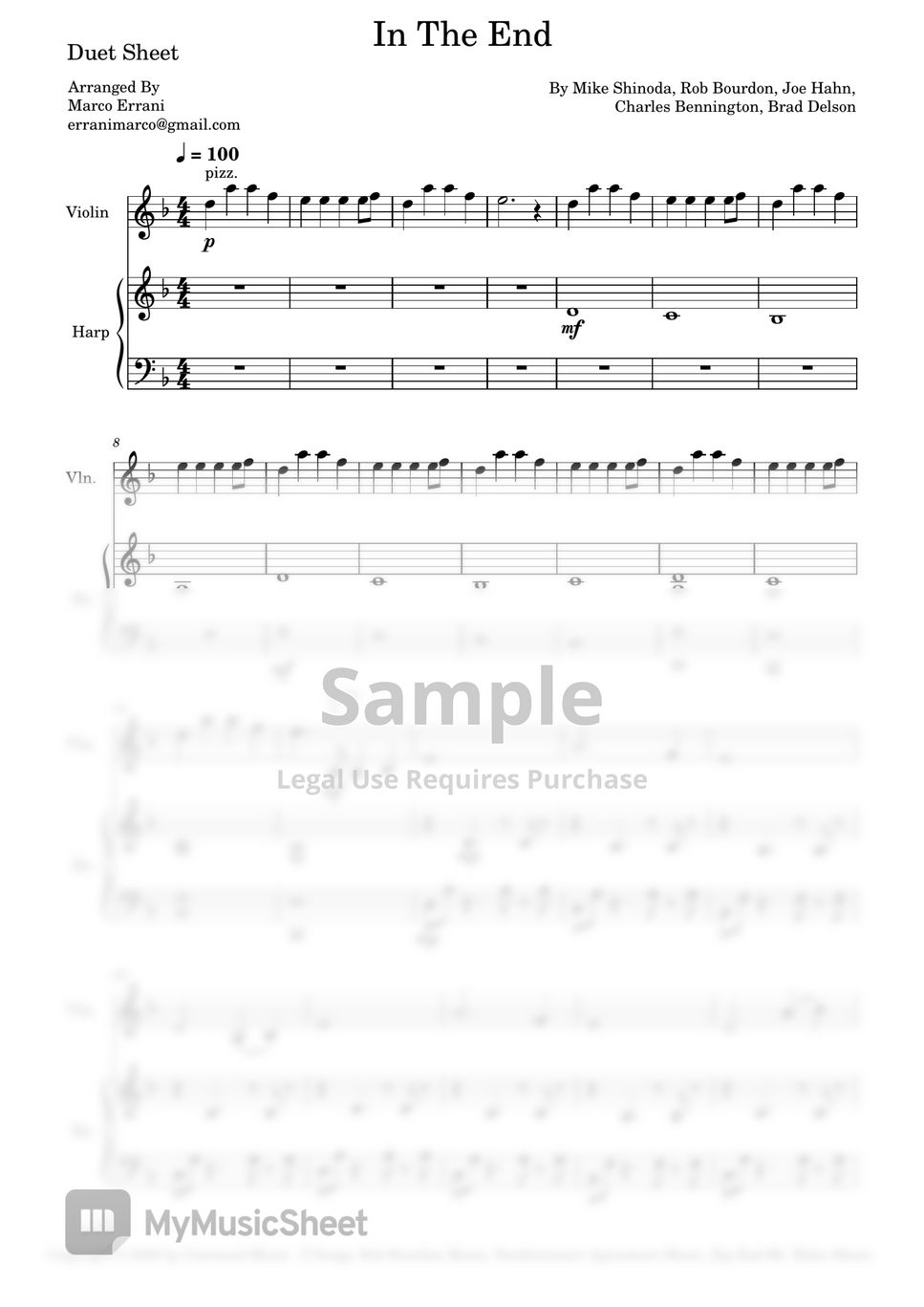 linkin park - In the end (instrumental) Sheets by marco errani