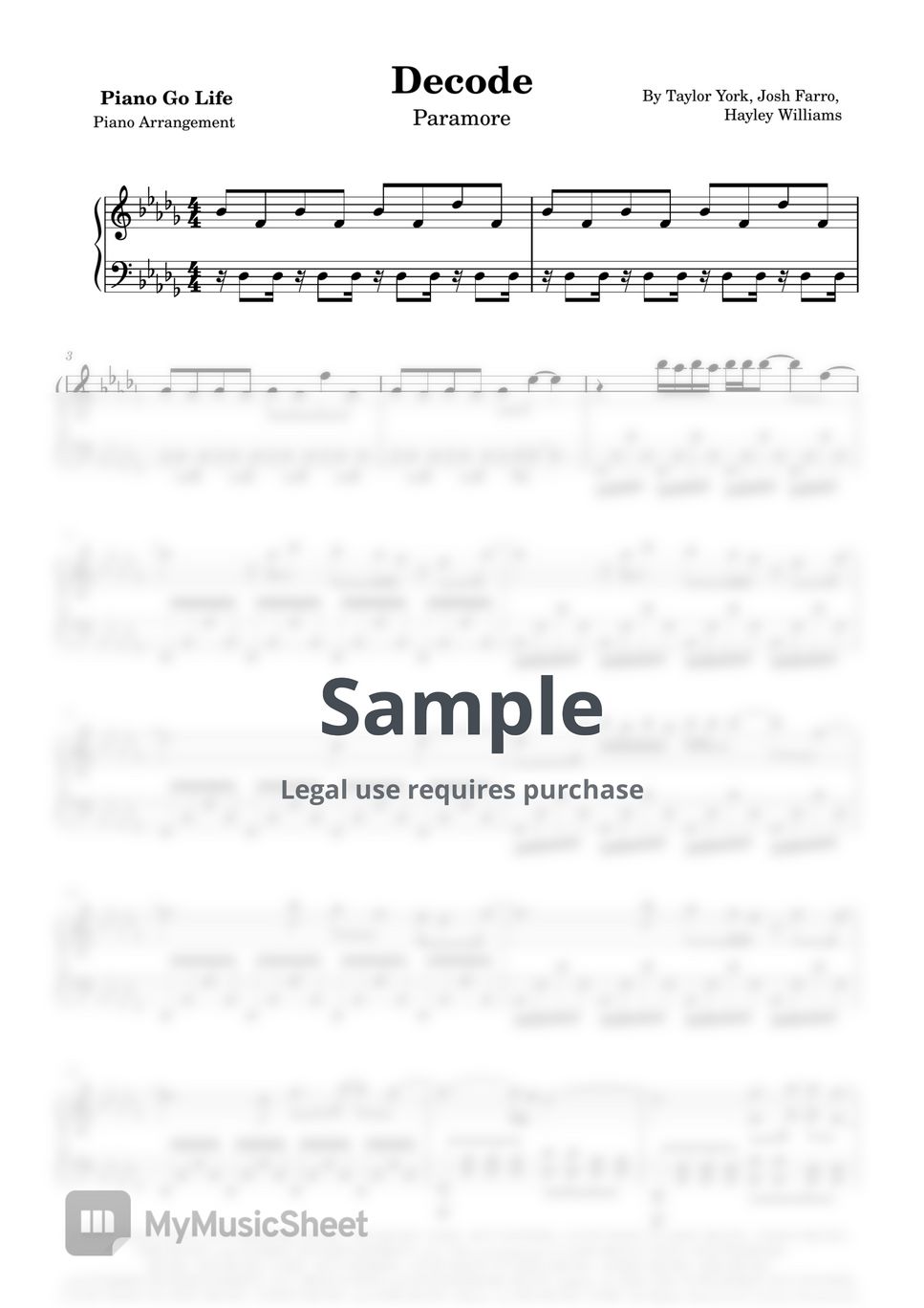 Paramore - Decode by Piano Go Life