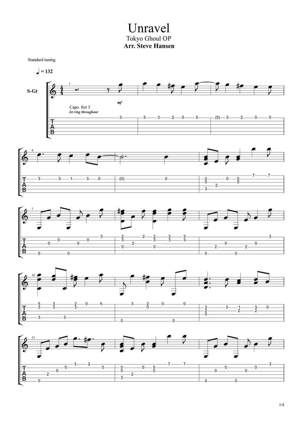 TK from Ling Tosite Sigure Unravel (From "Tokyo Ghoul") (Fingerstyle