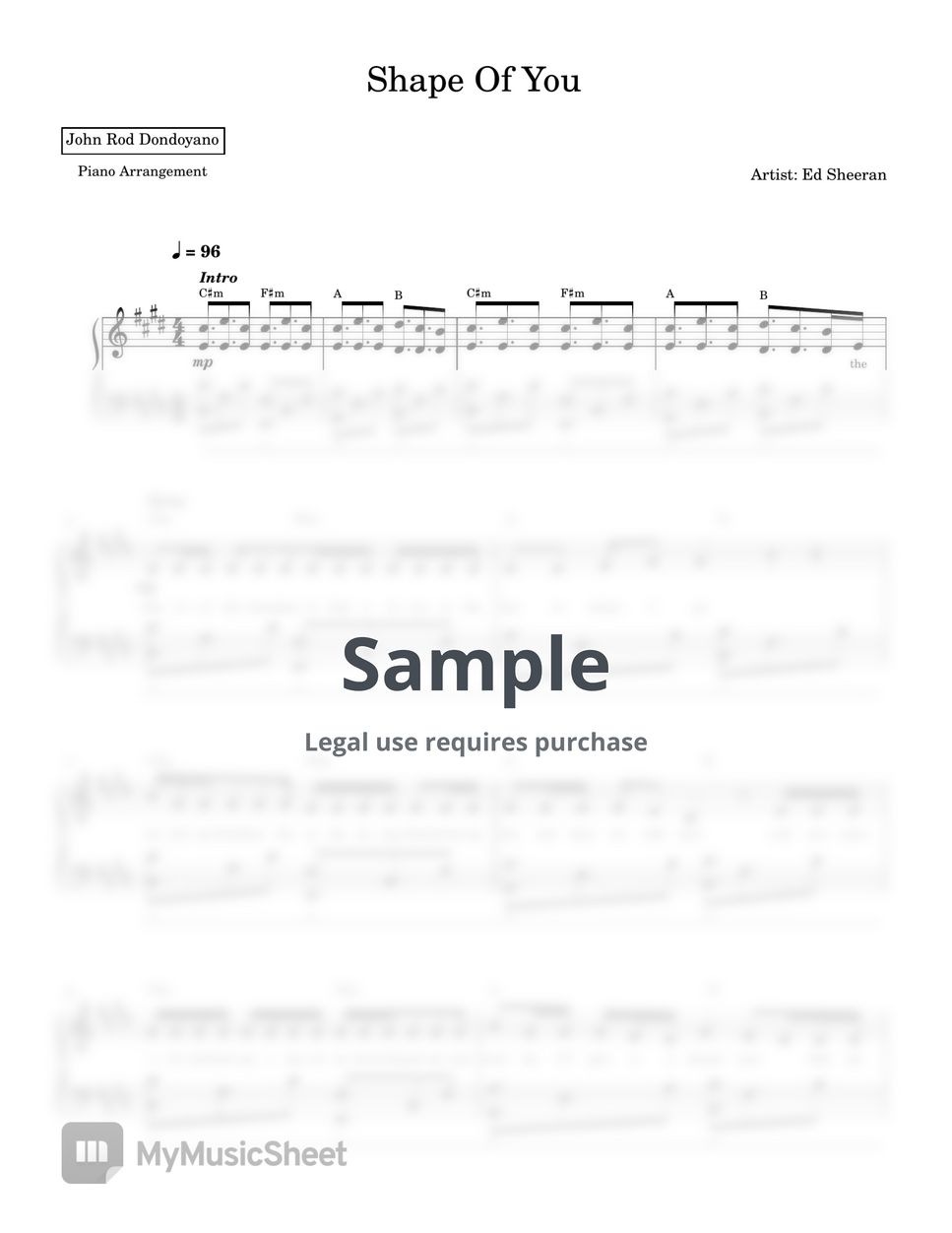 Ed sheeran shape of you piano sheet sheets by john rod dondoyano