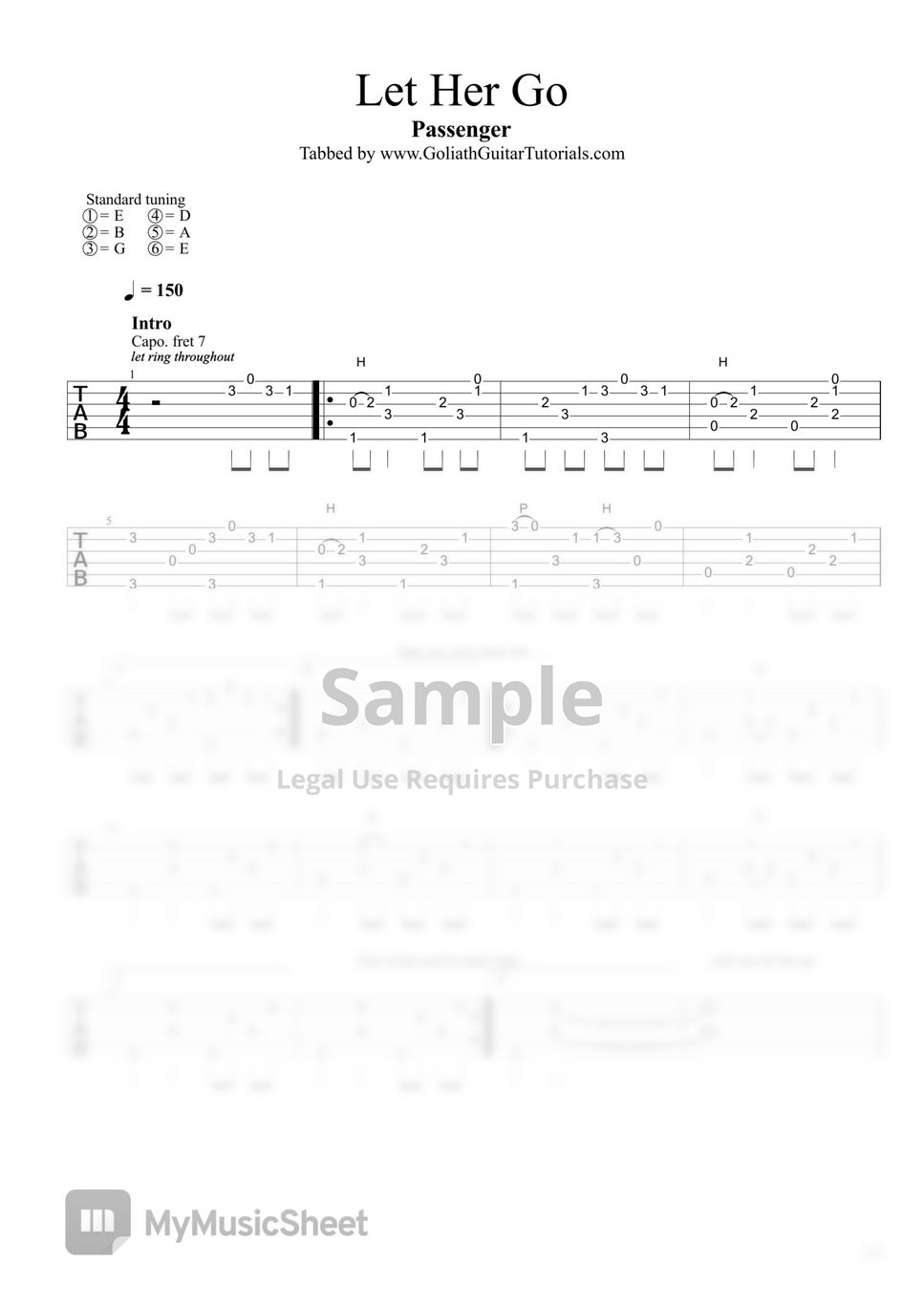 Passenger Let Her Go Partitura By Goliath Guitar Tutorials 