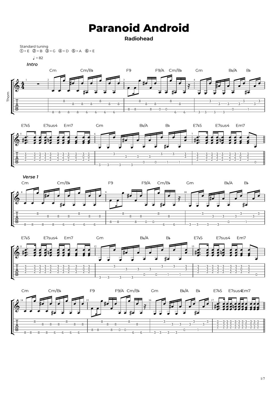 Radiohead paranoid android sheets by nikola gugoski