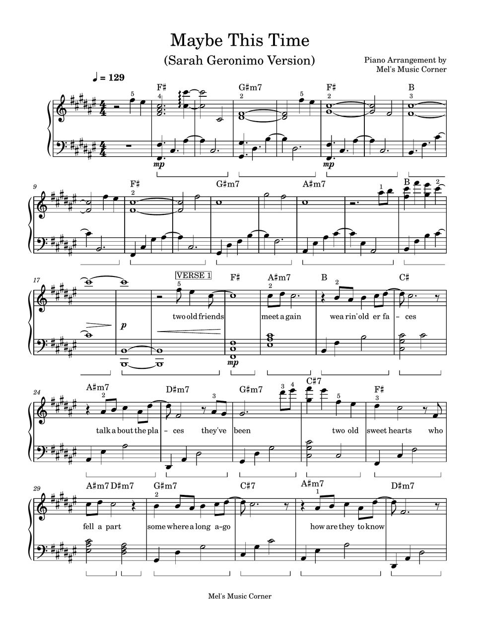 Michael Martin Murphey (Sarah Geronimo version) - Maybe This Time (piano sheet music) by Mel's Music Corner