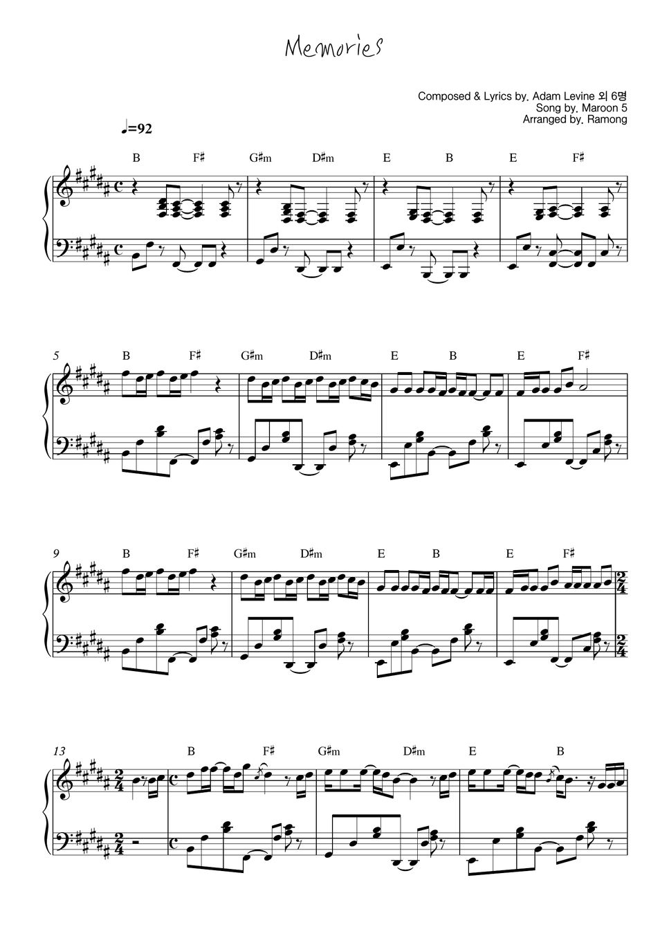 Maroon 5 - Memories Sheet by Ramong