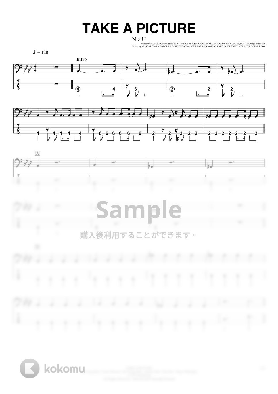 NiziU - Take a picture (ベースTAB譜☆4弦ベース対応) by swbass