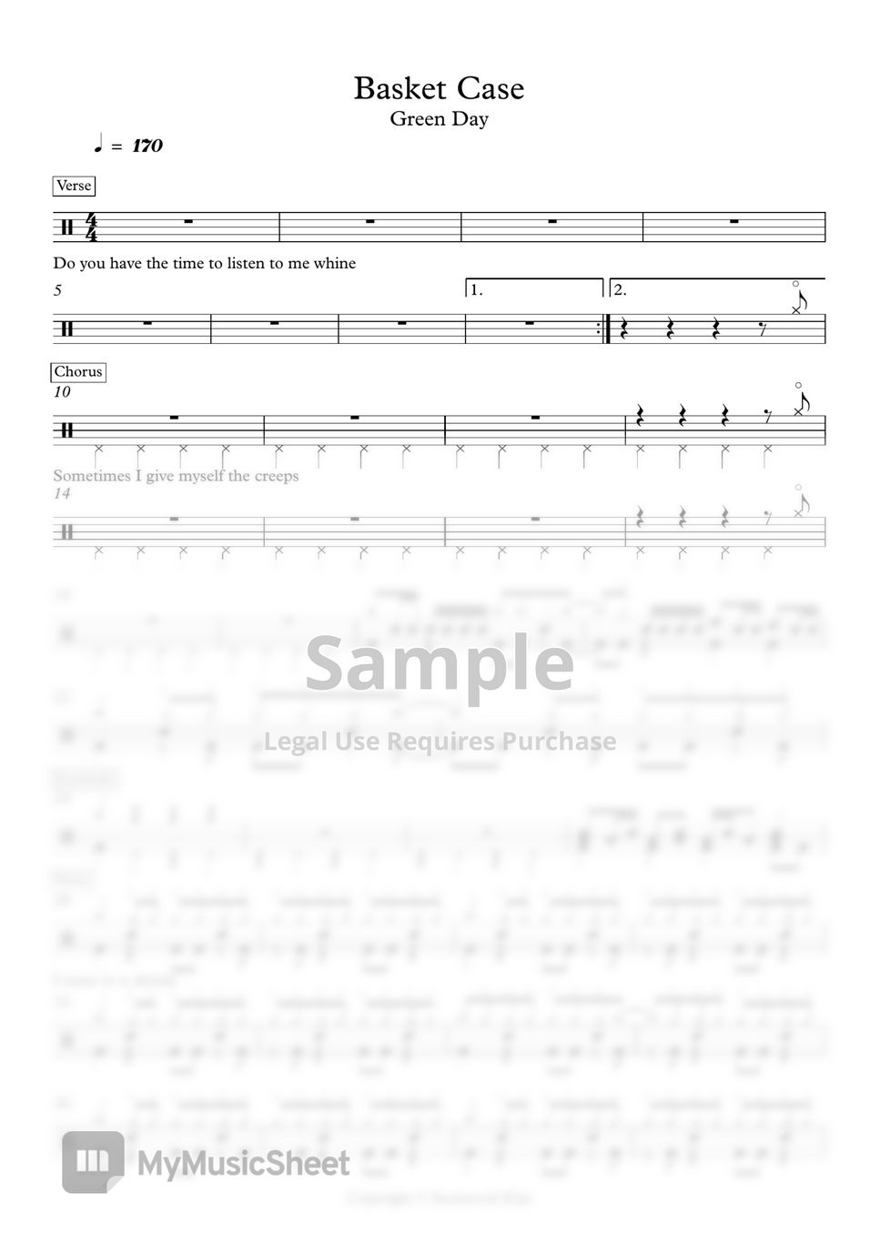 Green Day Basket Case (드럼악보) Sheets by Seonwook Kim