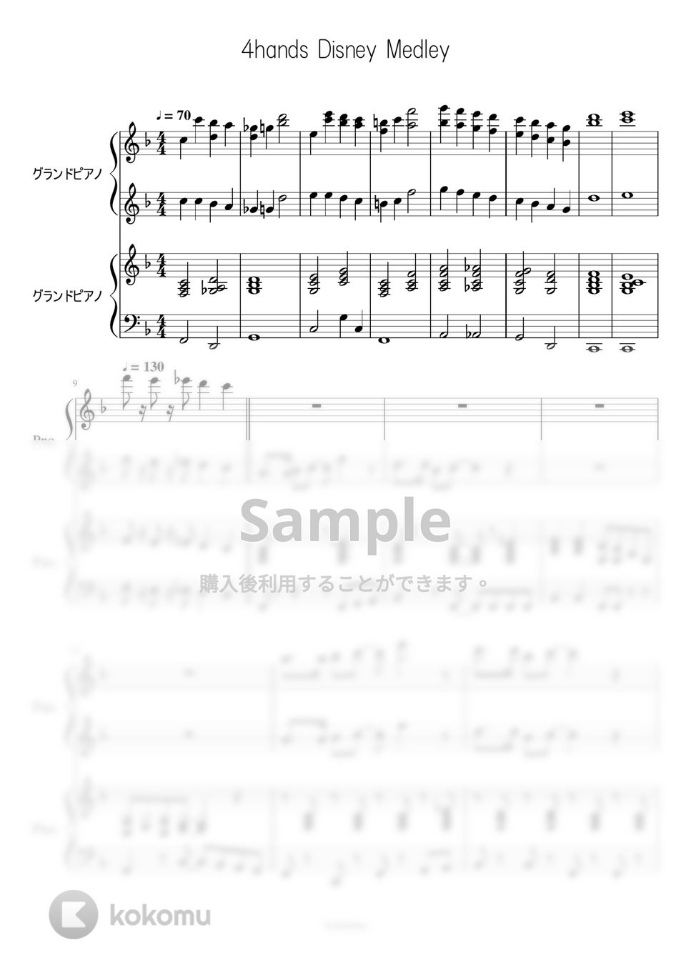 東京ディズニーランド - ディズニー連弾メドレー 4hands Disney Medley (連弾) by Trohishima