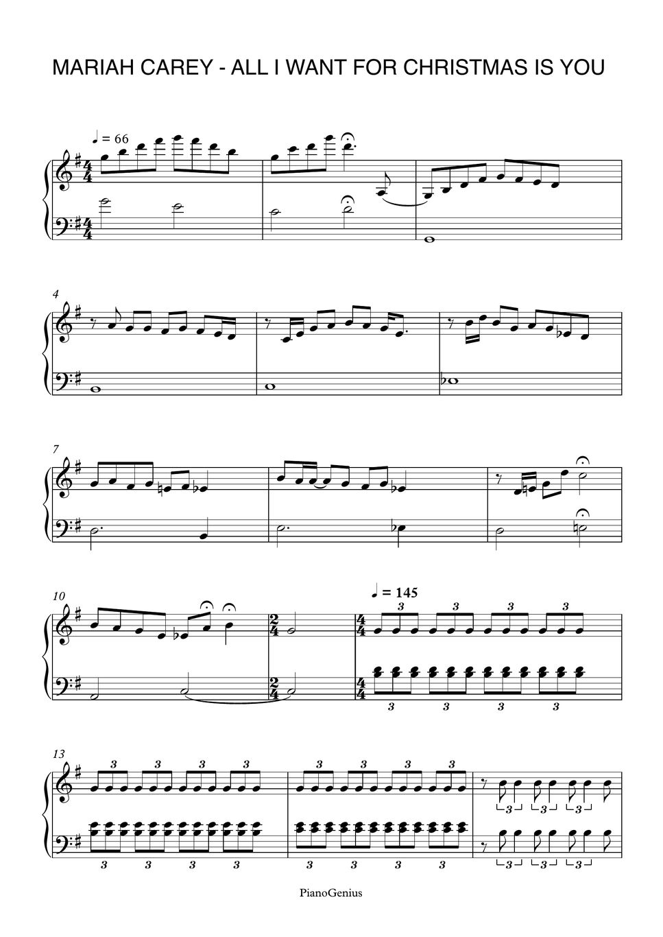 Mariah Carey All I Want For Christmas Is You (EASY) Sheets by PianoGenius