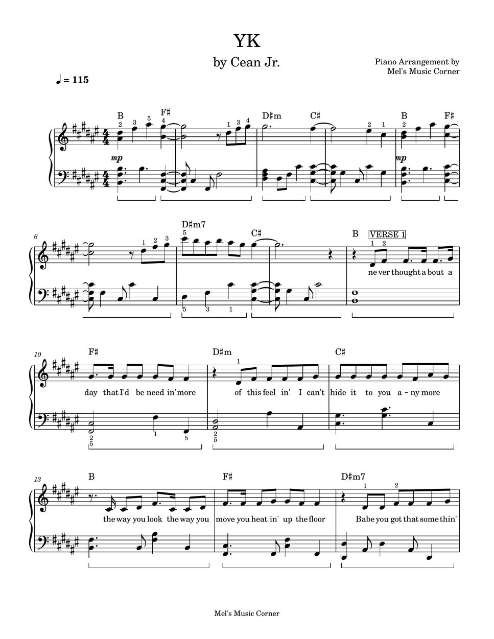 Cean Jr. - YK (piano sheet music) by Mel's Music Corner