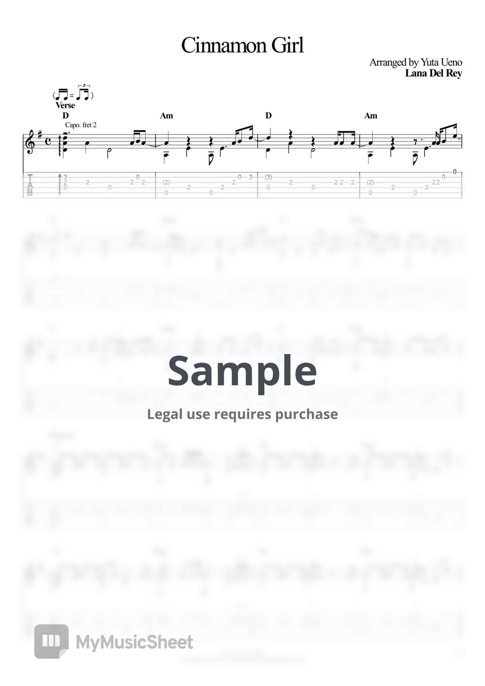 Lana Del Rey Cinnamon Girl (Fingerstyle) Tab + 1staff by Yuta Ueno