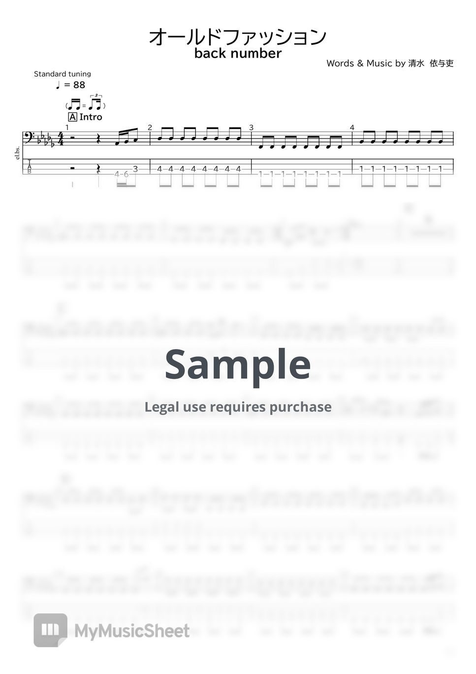 MPSB00312.pdf - back number (オールドファッション (ベース譜TAB譜タブ譜bass）) 악보 by たぶべー