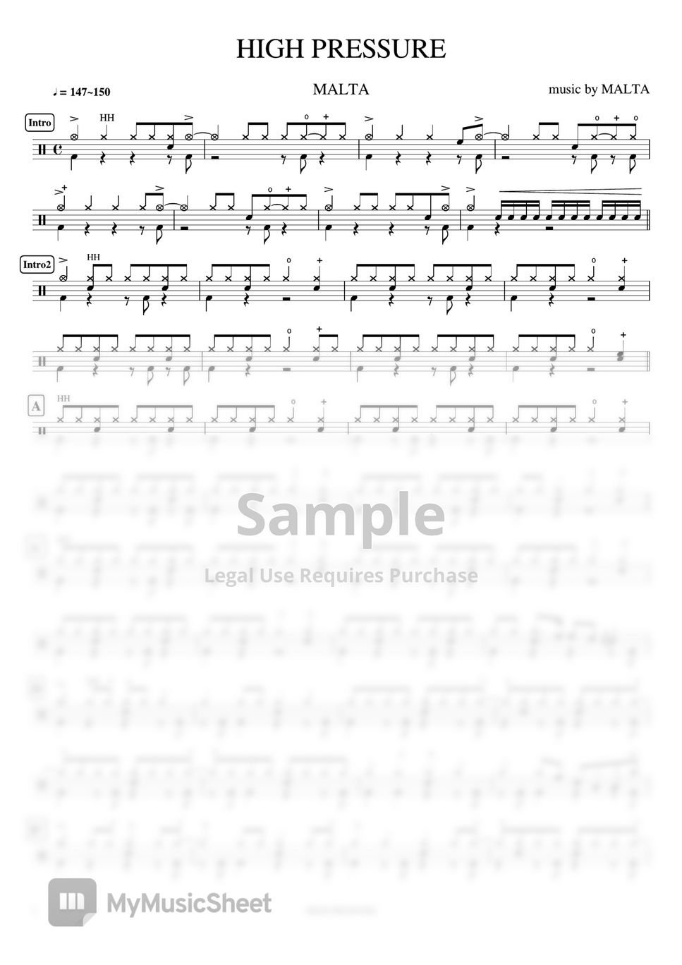 MALTA - HIGH PRESSURE by Cookai's J-pop Drum sheet music!!!