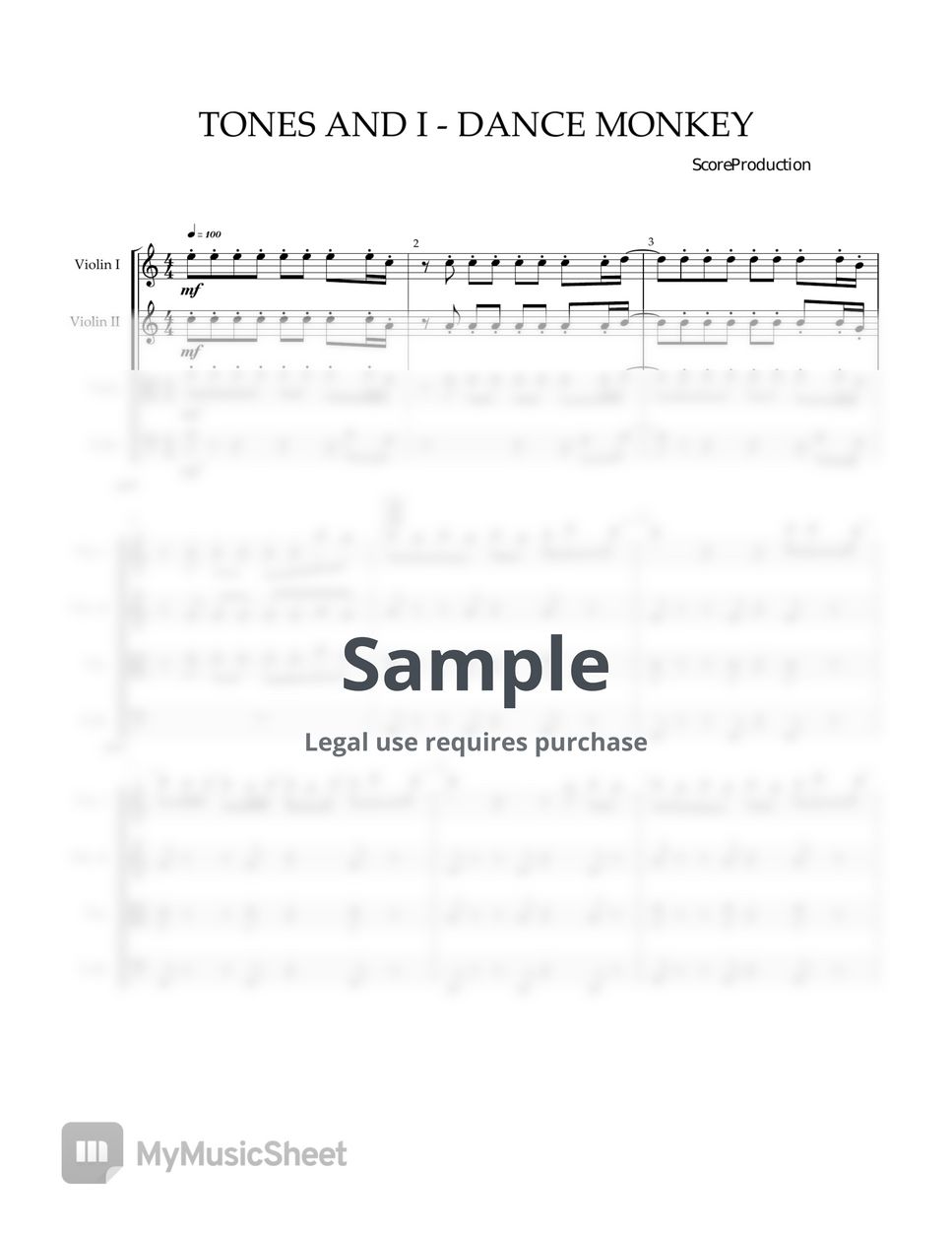 Tones and I - Dance Monkey (for string quartet Score+Parts) by ScoreProduction