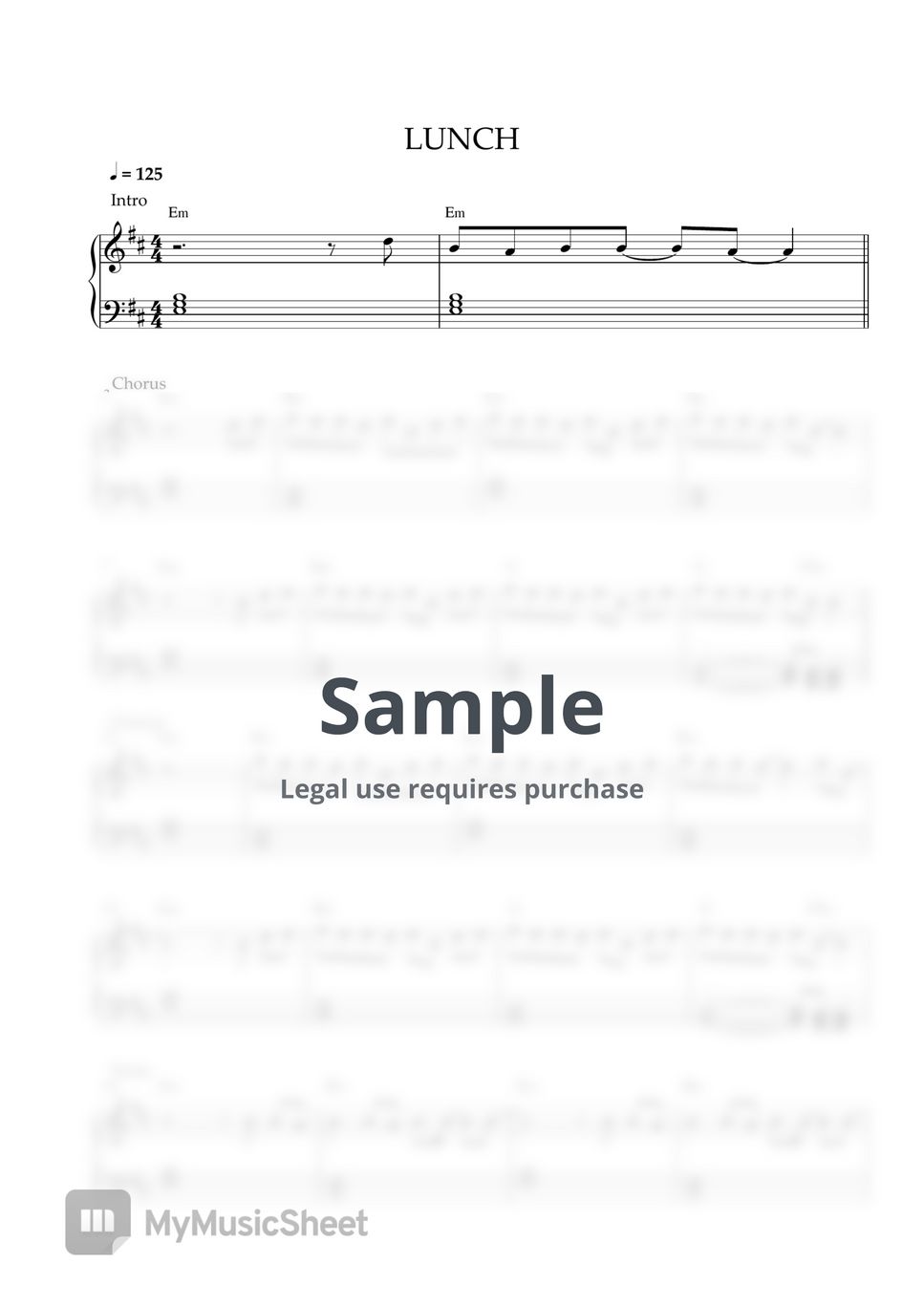 Billie Eilish - LUNCH (MEDIUM PIANO SHEET) by Pianella Piano