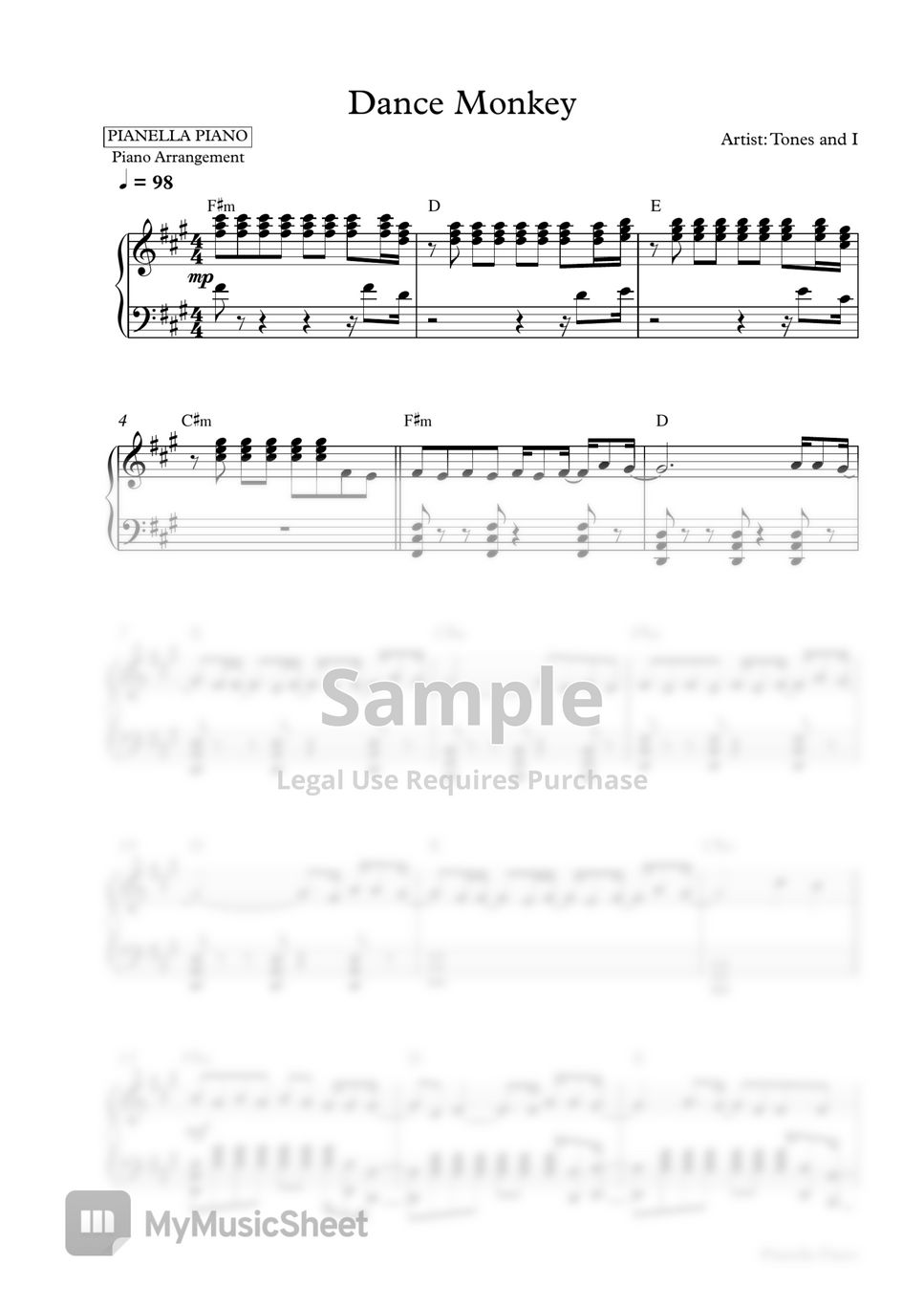 Tones and I - Dance Monkey (Piano Sheet) by Pianella Piano