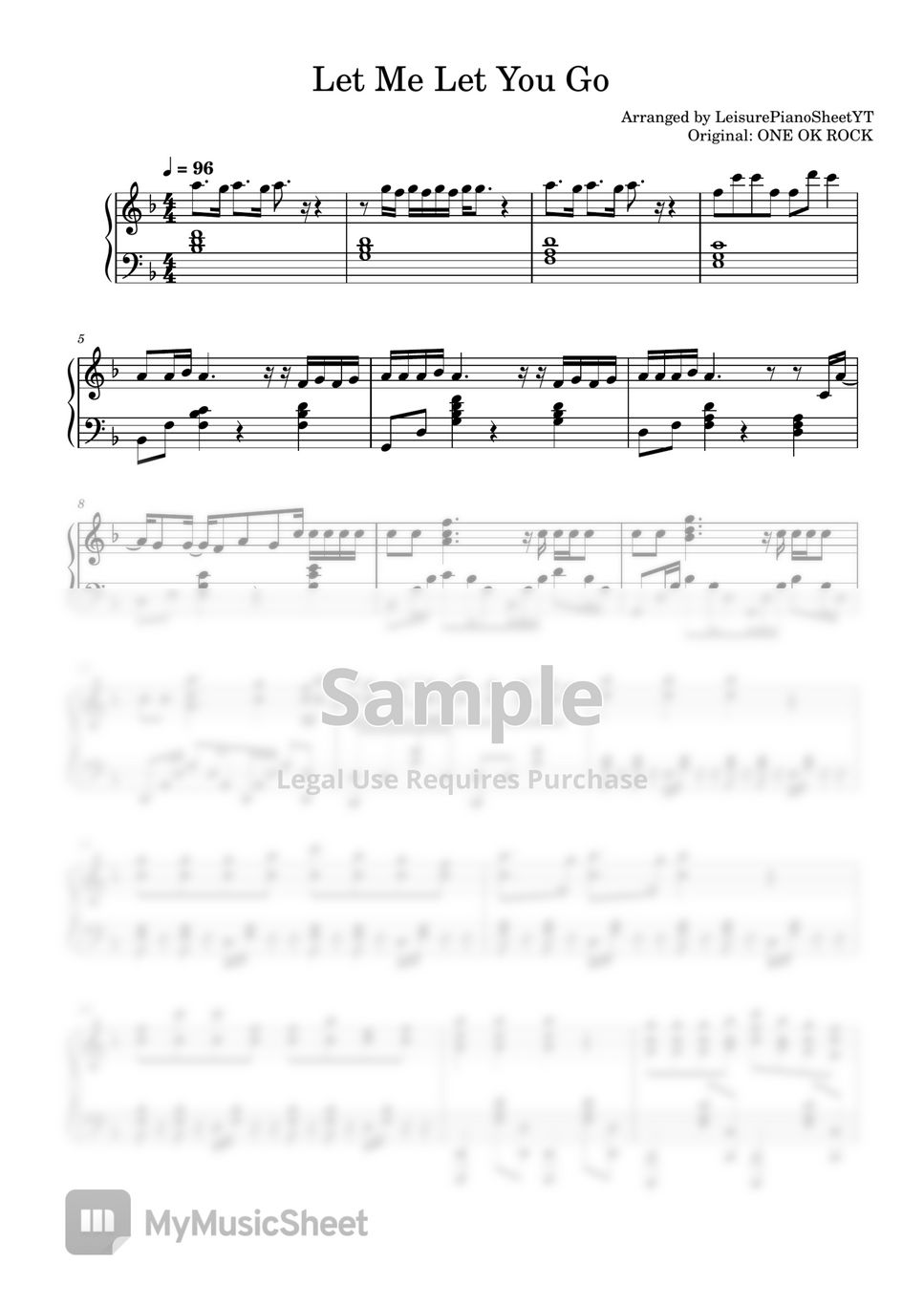 ONE OK ROCK - Let Me Let You Go by Leisure Piano Sheets YT