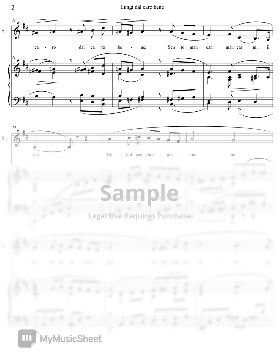 A. Secchi - Lungi Dal Caro Bene (D Major) (3단 악보) by WindU