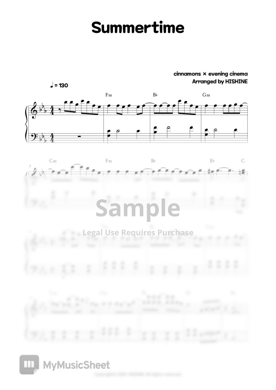 summertime — cinnamons & evening cinema Sheet music for Piano (Solo)