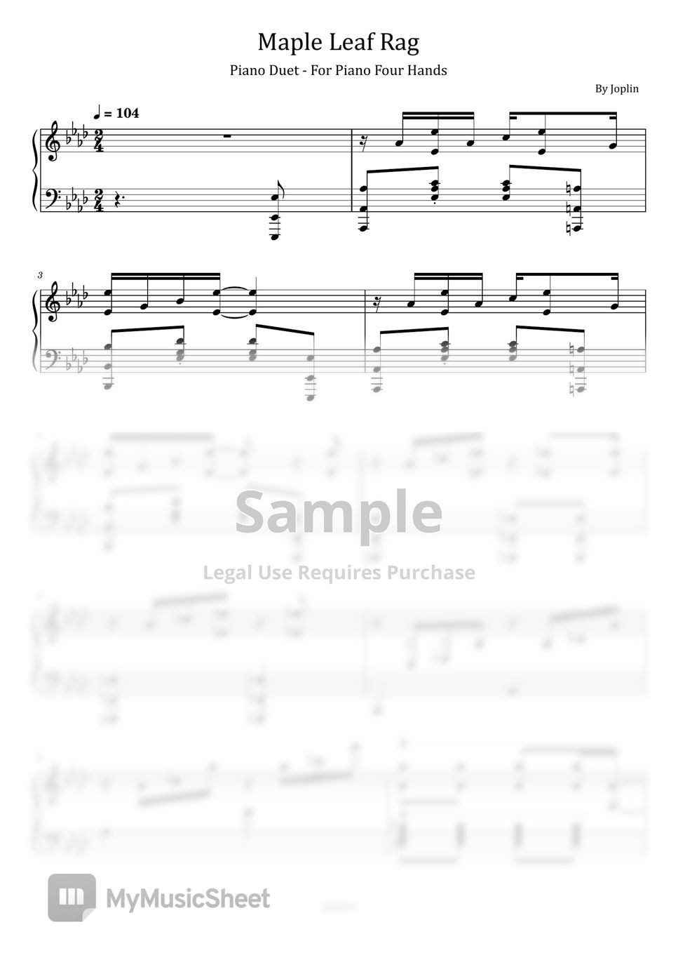 Joplin - Maple Leaf Rag (Piano Duet - for Piano four hands) by poon