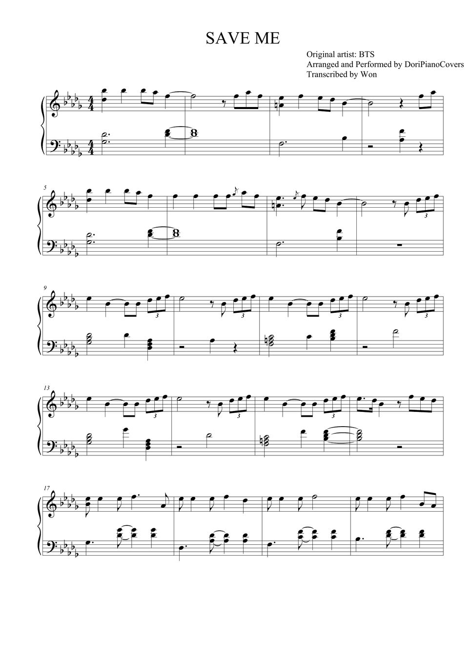 BTS SAVE ME Lembar Musik