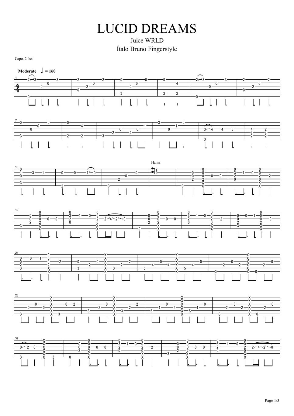 Juice wrld lucid dreams tab fingerstyle guitar sheets