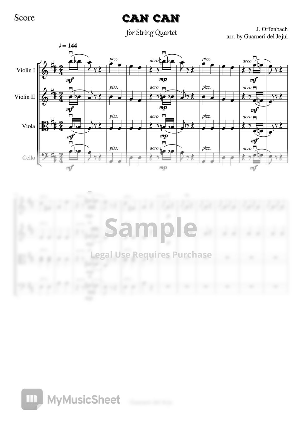 J. Offenbach - Can Can for String Quartet Sheets by Guarneri del Jeju