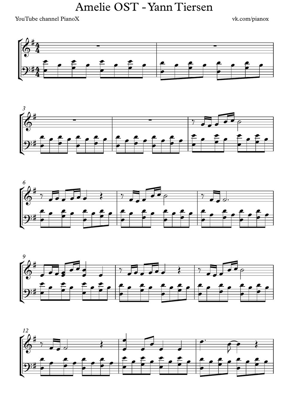 Yann Tiersen - Comptine d`un autre été Sheets by PianoX
