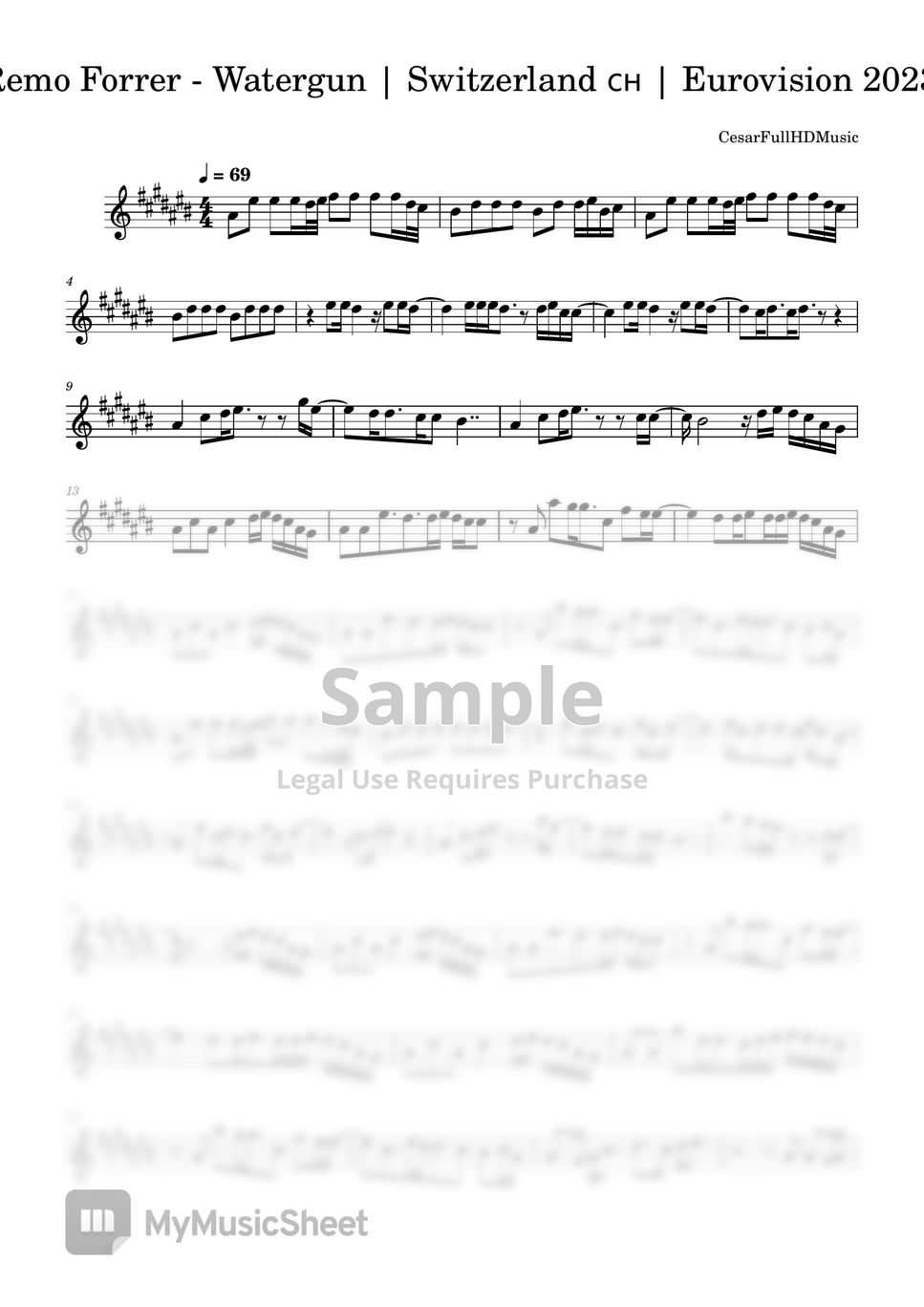 Remo Forrer Watergun Switzerland 🇨🇭 Eurovision 2023 Sheets