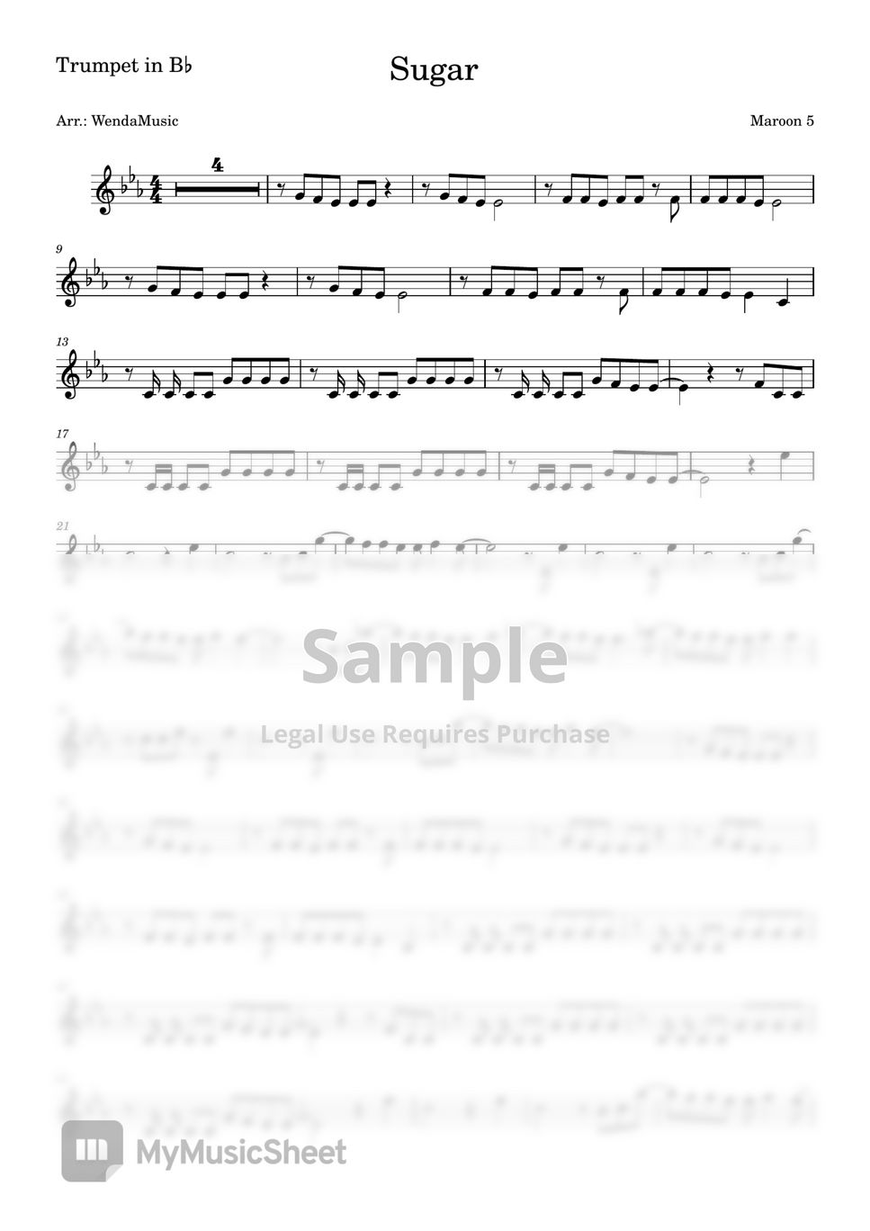 Maroon 5 - Sugar (Trumpet in B♭) by WendaMusic