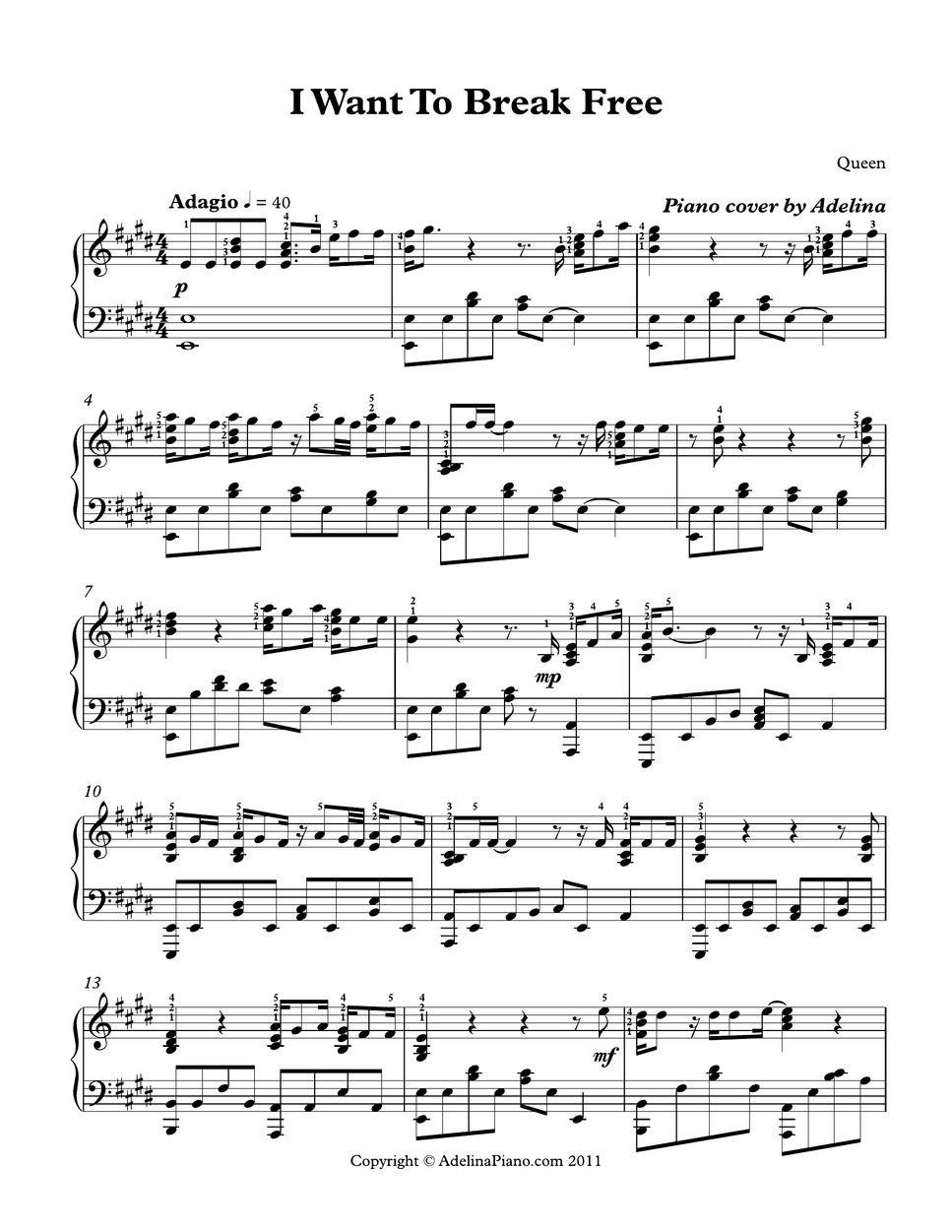 Queen i want to break free by adelina piano
