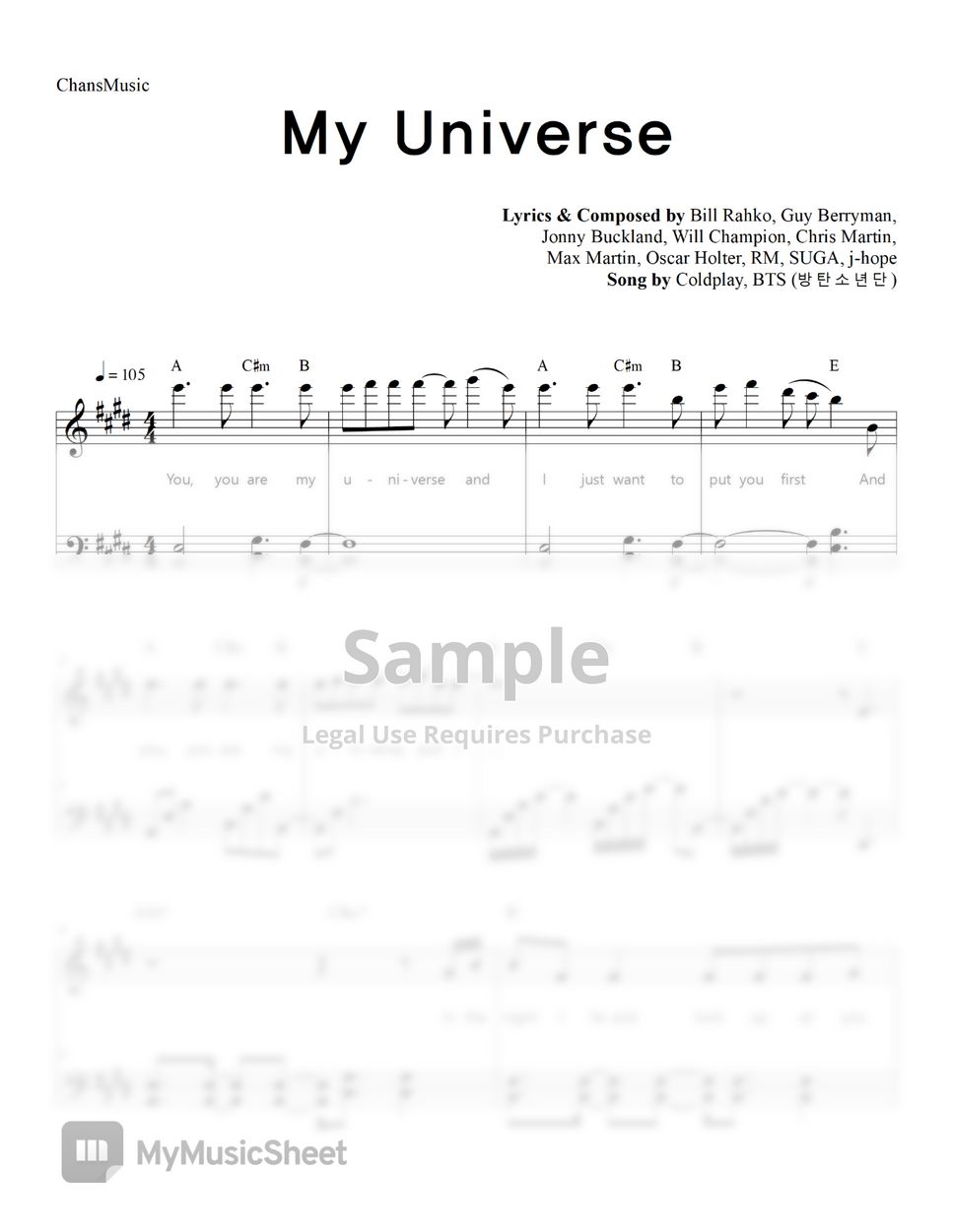 Coldplay X BTS - My Universe (Easy Version) Sheets by ChansMusic